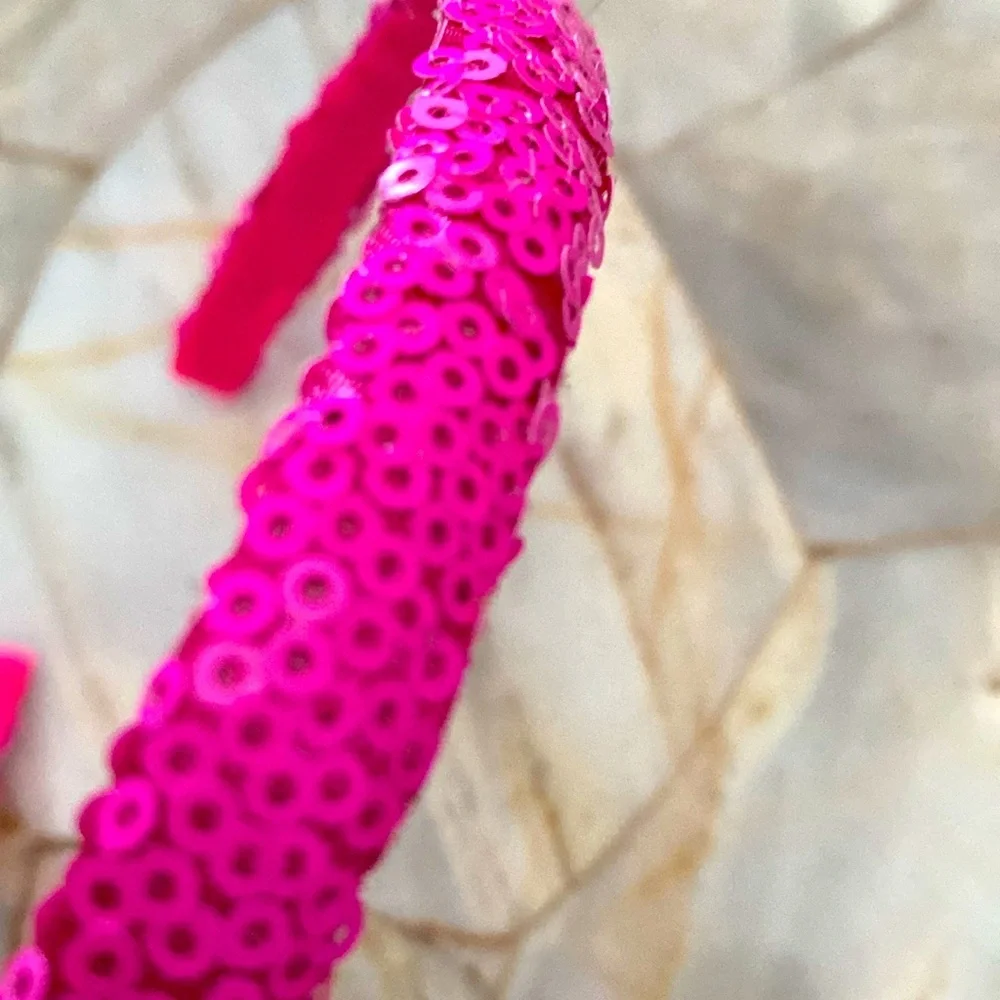 Pink Sequin Thin Headband Shimmering Hair Accessory Hot Pink Sparkle